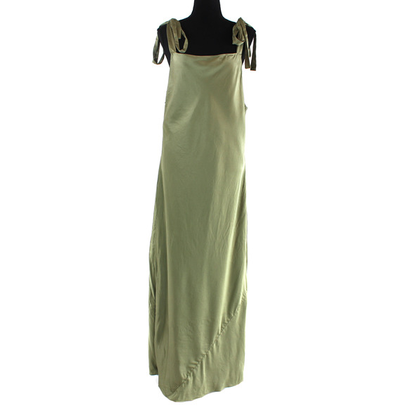 Reformation Aden Silk Artichoke Tie Shoulder Satin Midi Dress XL Green Slip Midi - Picture 2 of 8